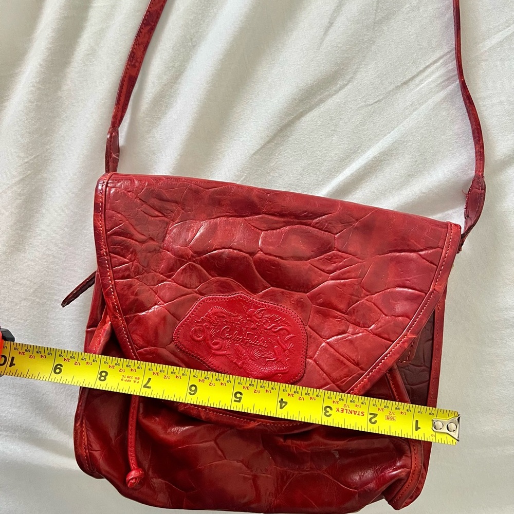 Carlos Falchi Exotic Leather Red Crossbody Bag - Picture 10 of 12